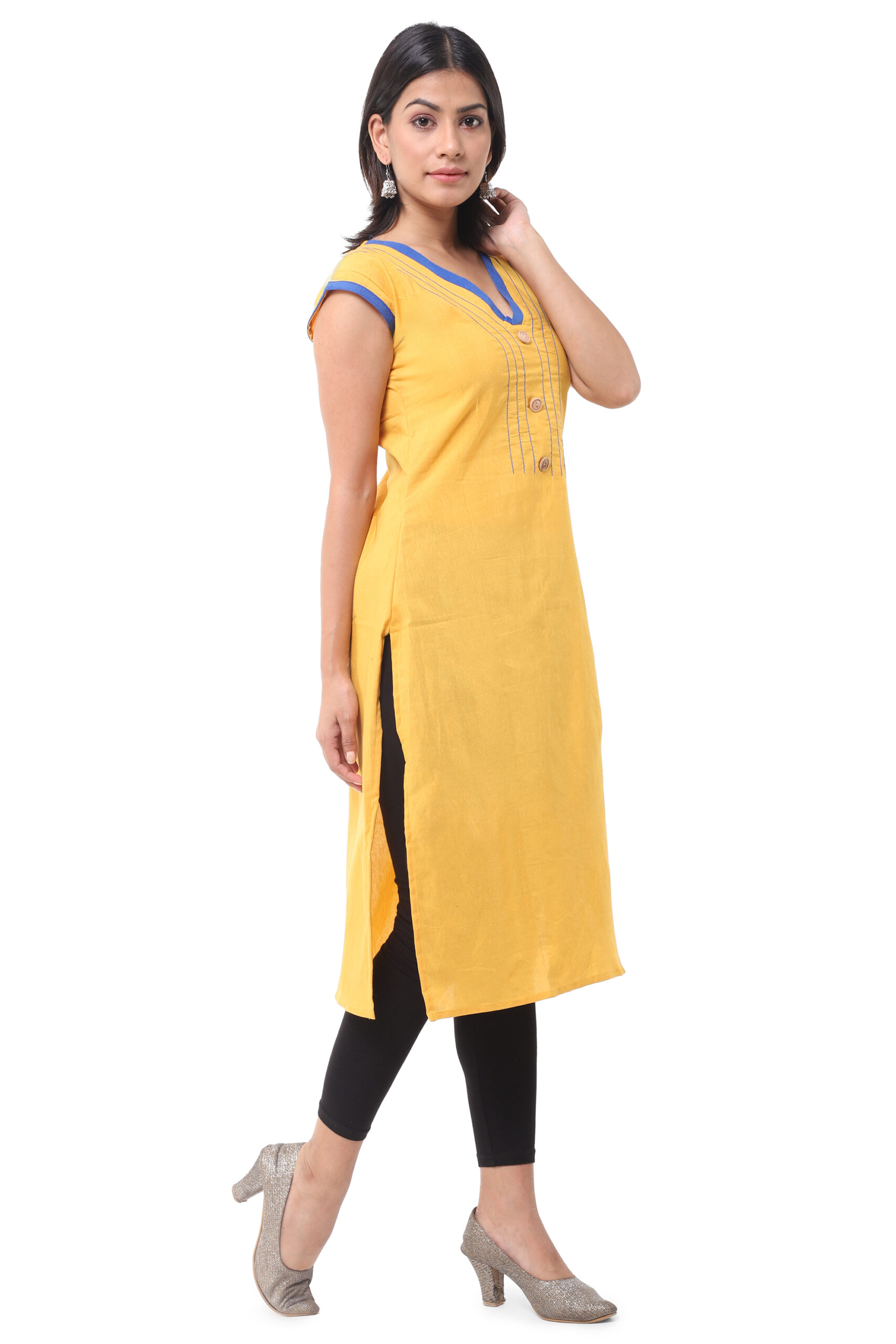 Mustered V-Neck Kurti - Image 2
