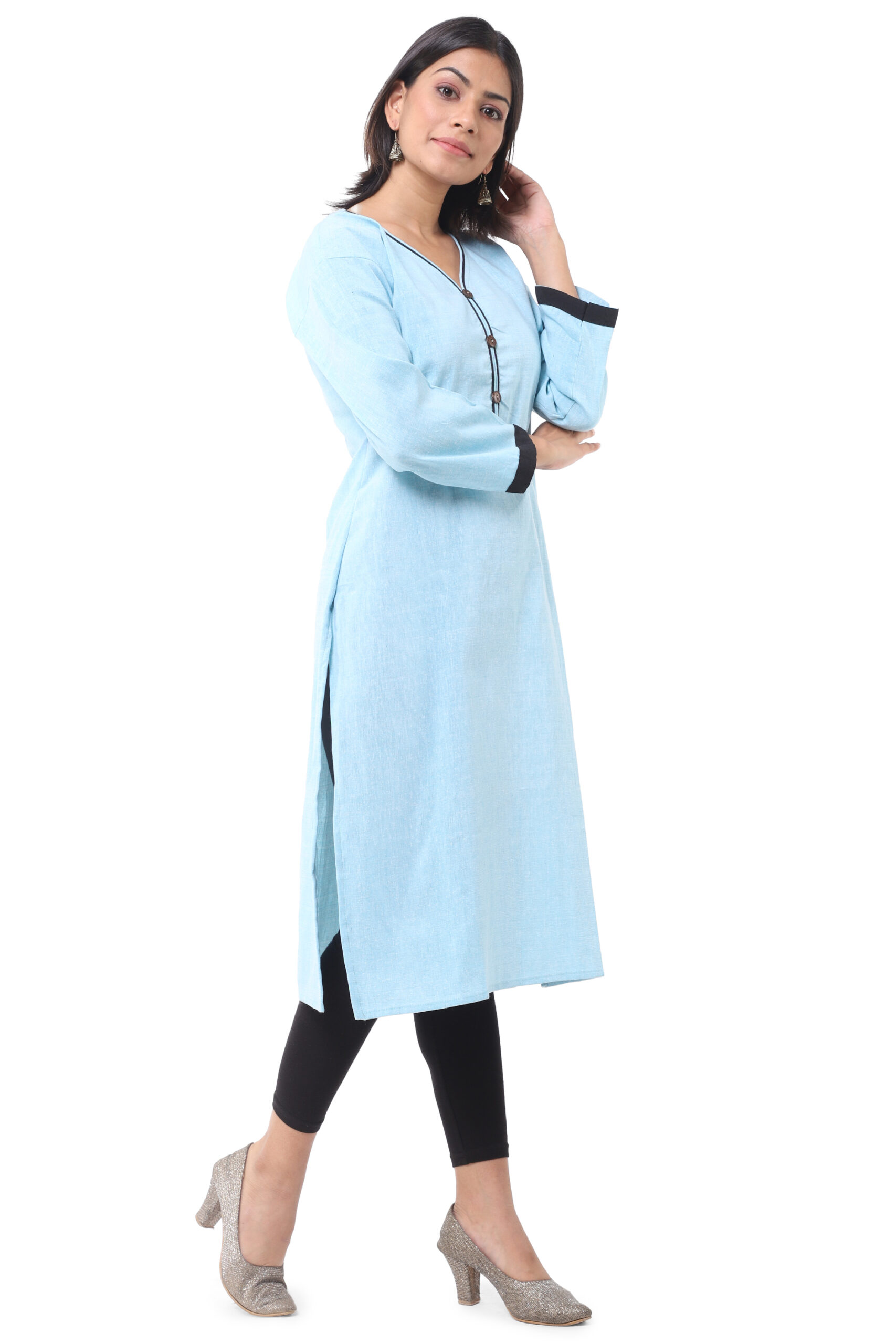 Women's Khadi Cotton Sky Blue Kurti - Image 4