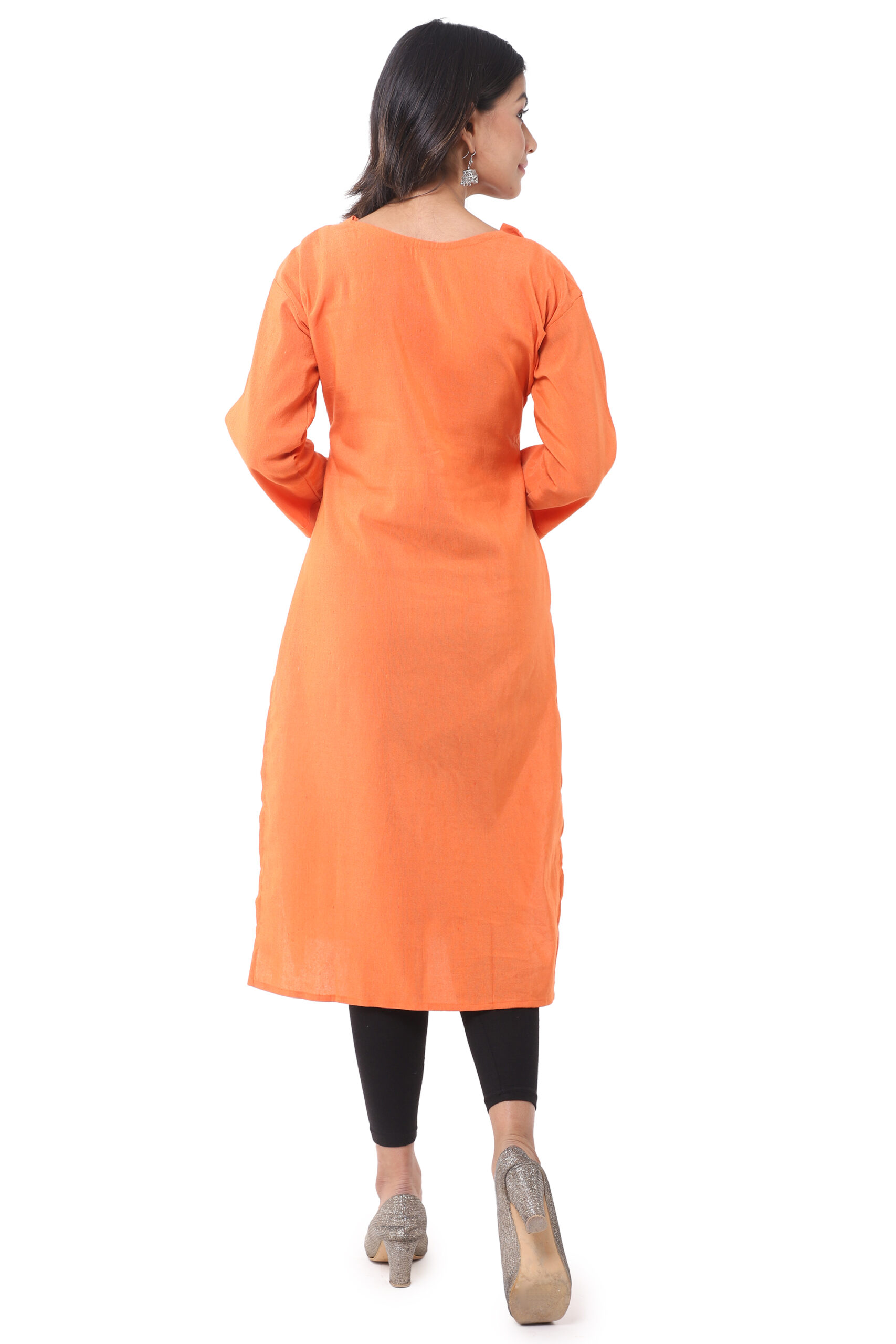 Orange Round Shape Neck Kurti - Image 2