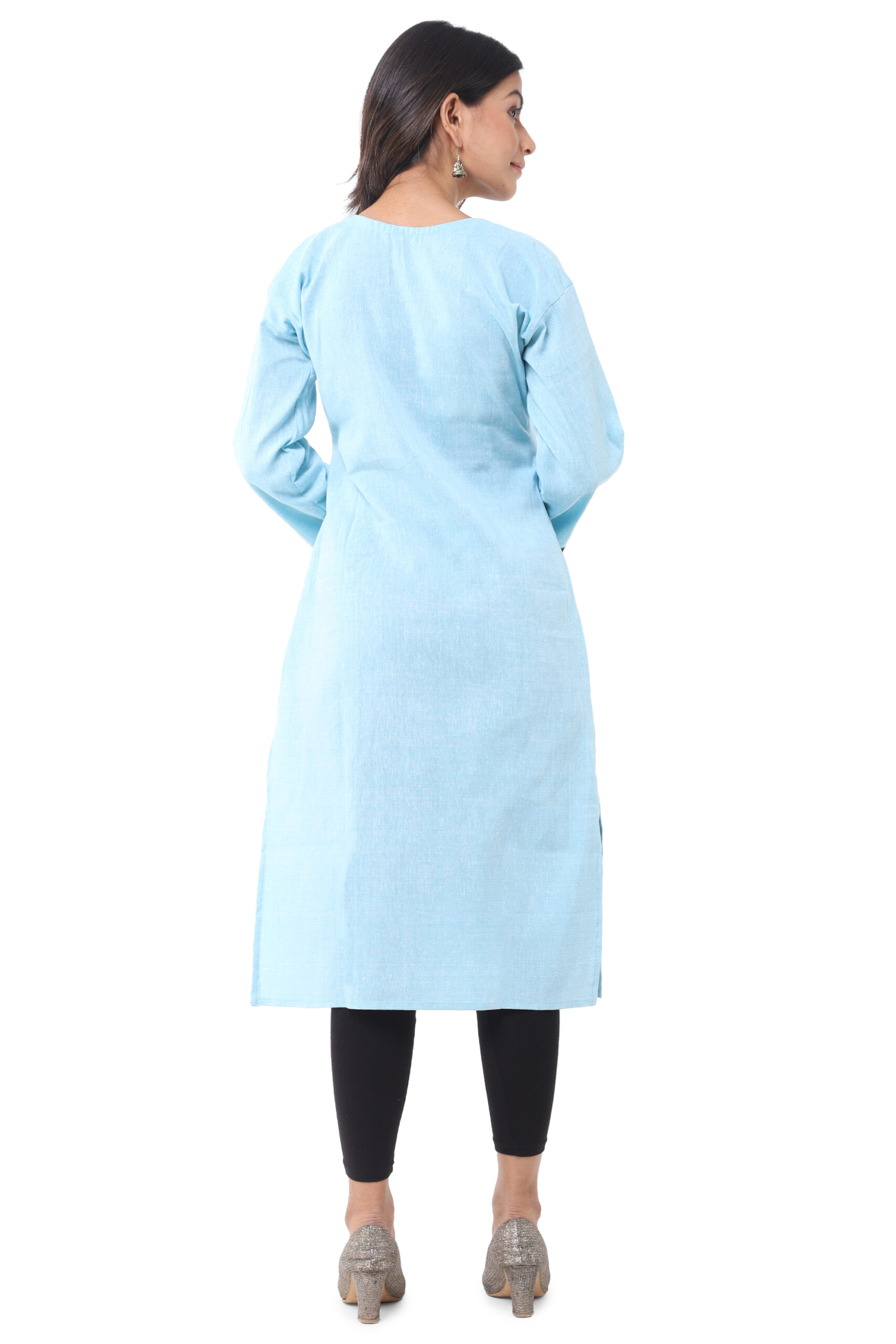 Women's Khadi Cotton Sky Blue Kurti - Image 2