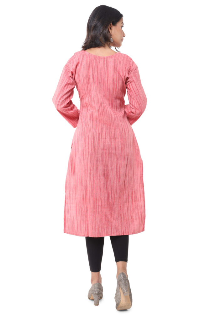 Women's Pink Khadi Cotton Long Sleeve Kurti - Image 3