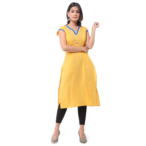 Mustered V-Neck Kurti