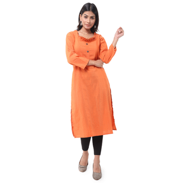 Orange Round Shape Neck Kurti