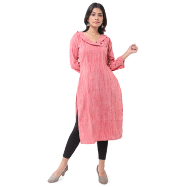 Women's Pink Khadi Cotton Long Sleeve Kurti