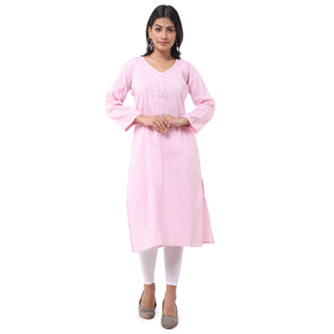 Women's Khadi Cotton Pink V-Shape Neck Kurti
