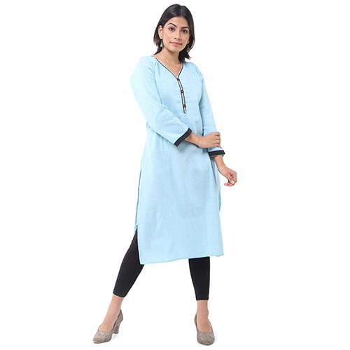 Women's Khadi Cotton Sky Blue Kurti