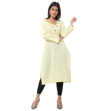 Yellow V-Neck Kurti